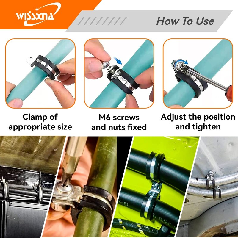 3/4'' Wire Cable Clamps Set-Stainless Steel 304 Cushioned Loom Cable Rubber gallery