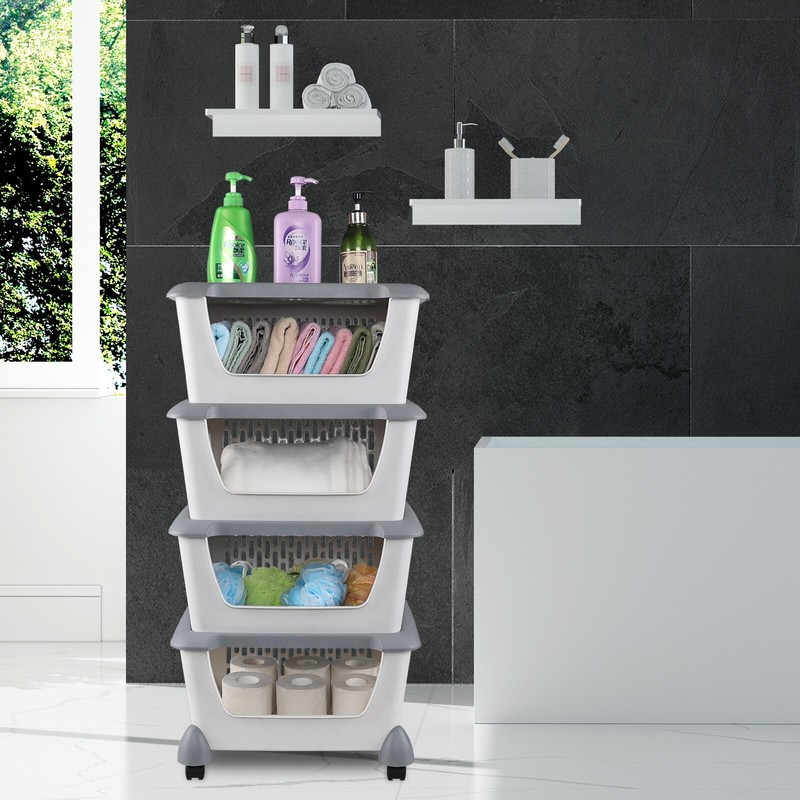 Idotry 4-Packs Plastic Stackable Storage Bins - Large Storage Basket with Wheels gallery