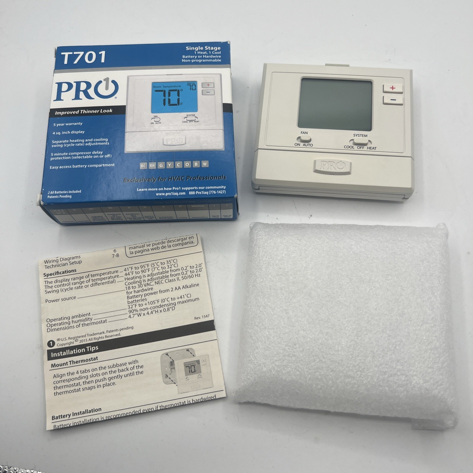 PRO1 IAQ T701 Beige/white Non-Programmable Electronic Thermostat, Free Shipping gallery