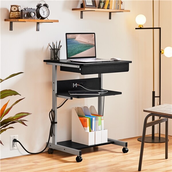 Mobile Compact Computer Table w/Power Outlet Home Office Desk for Small Spaces gallery
