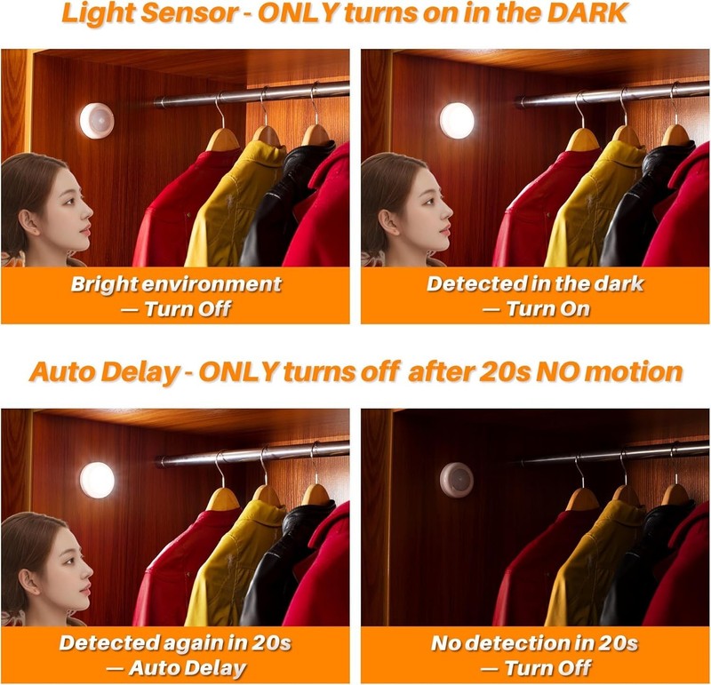 3-Pack 2.8” Motion Sensor LED Puck Lights - Battery Operated & Easy Install gallery