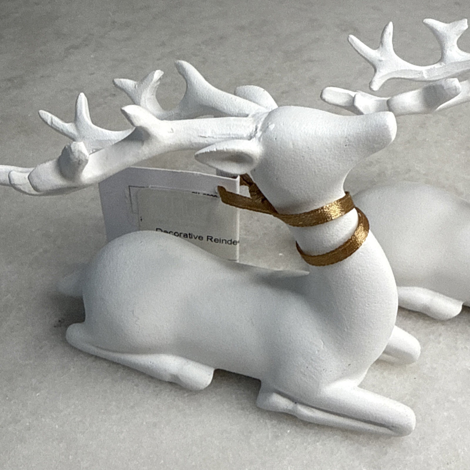 (2) Small Zodax White Matte Sitting Deer Figurine Statue Set gallery