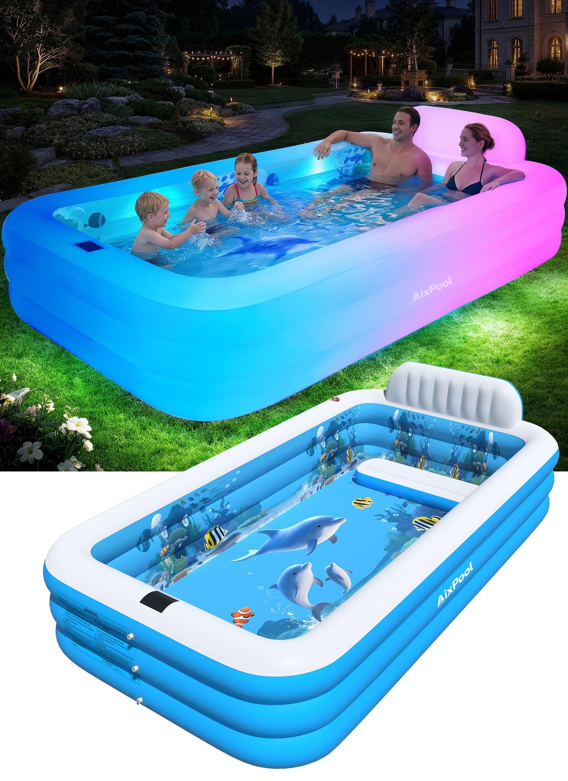 Extra Large Inflatable Pool with Lights,Upgraded Solar Powered Blow Up Pool f... gallery