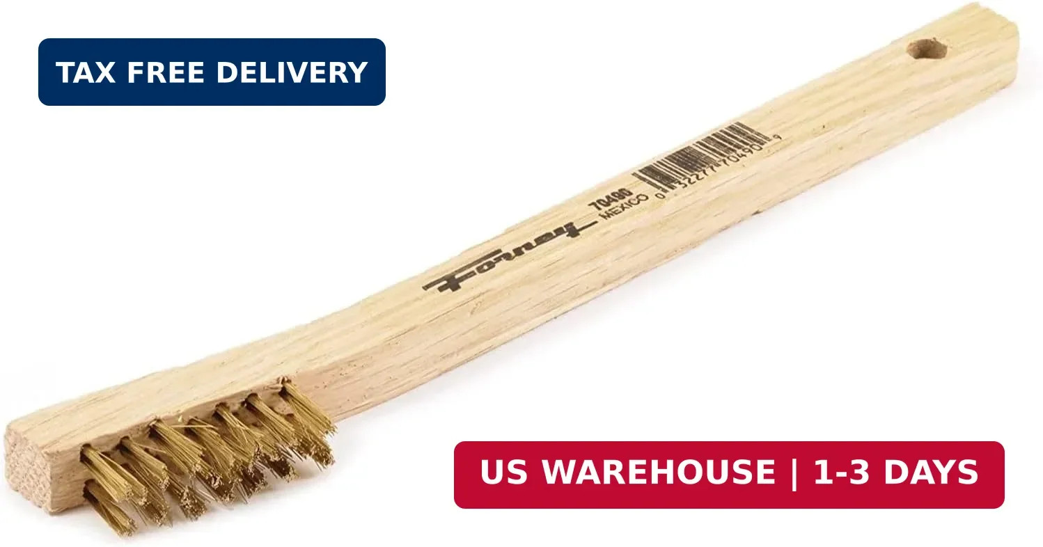 Forney 70490 Wire Scratch Brush, Brass with Wood Handle, 7-3/4-Inch-by-.006-Inch gallery