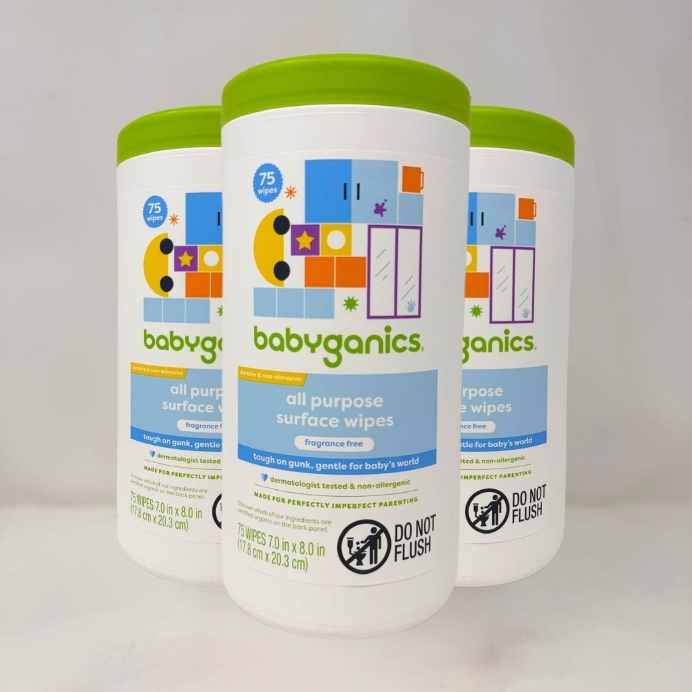 3 Pack - Babyganics All-Purpose Surface Wipes, Fragrance-Free, 75 Count