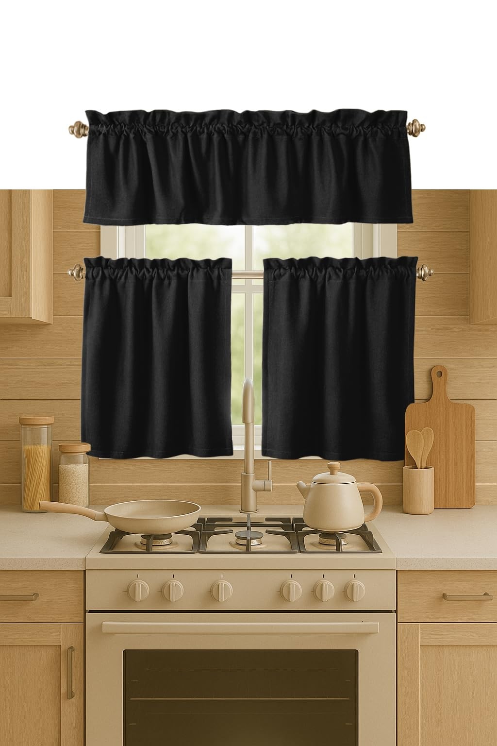 3 Piece Window Curtain Set, 100% Cotton, 2 Tiers 26x36 Inch & 1 Valance 54x18... gallery