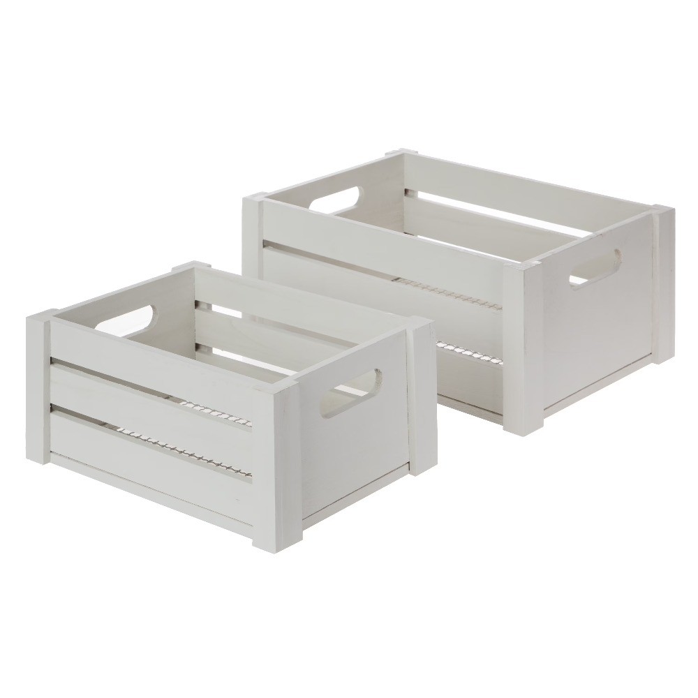 Gray Wood and Wire Storage Basket Set with Handles, Set of 2 gallery