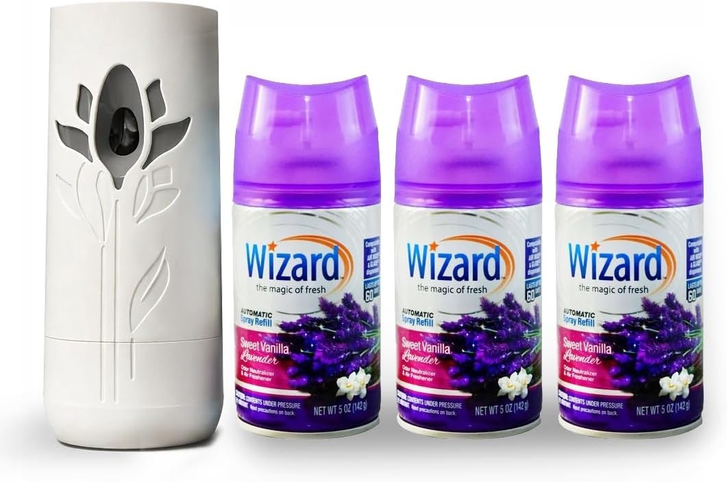 Wizard Automatic Spray Air Freshener Kit 5oz Sweet Vanilla Lavender 3 Pack Home gallery
