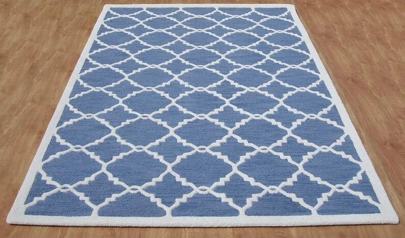 Modern Blue Loop & Cut Pile Hand Tufted 100% Woolen Handmade Area Rug/Carpet gallery