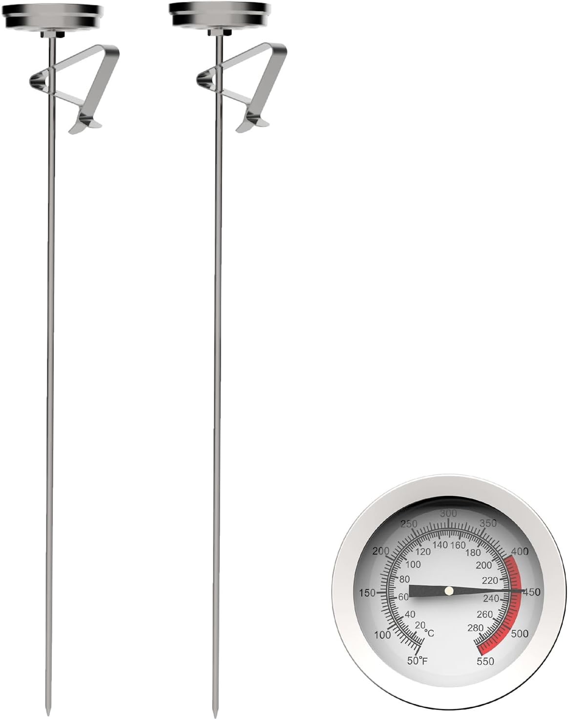 Candy/Deep Fry Oil Thermometer for Frying (2 Pack) with 12'' Probe & Pot Clip,- gallery