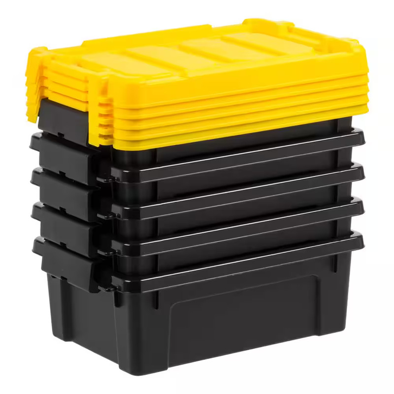 3 Gal. Heavy-Duty Stackable Storage Tote, Black with Yellow Lid (Set of 5) gallery