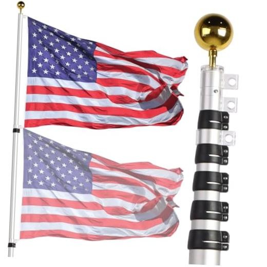 20ft Telescopic Flag Pole - Extra Thick Outdoor Telescoping 20FT Silver-20FT