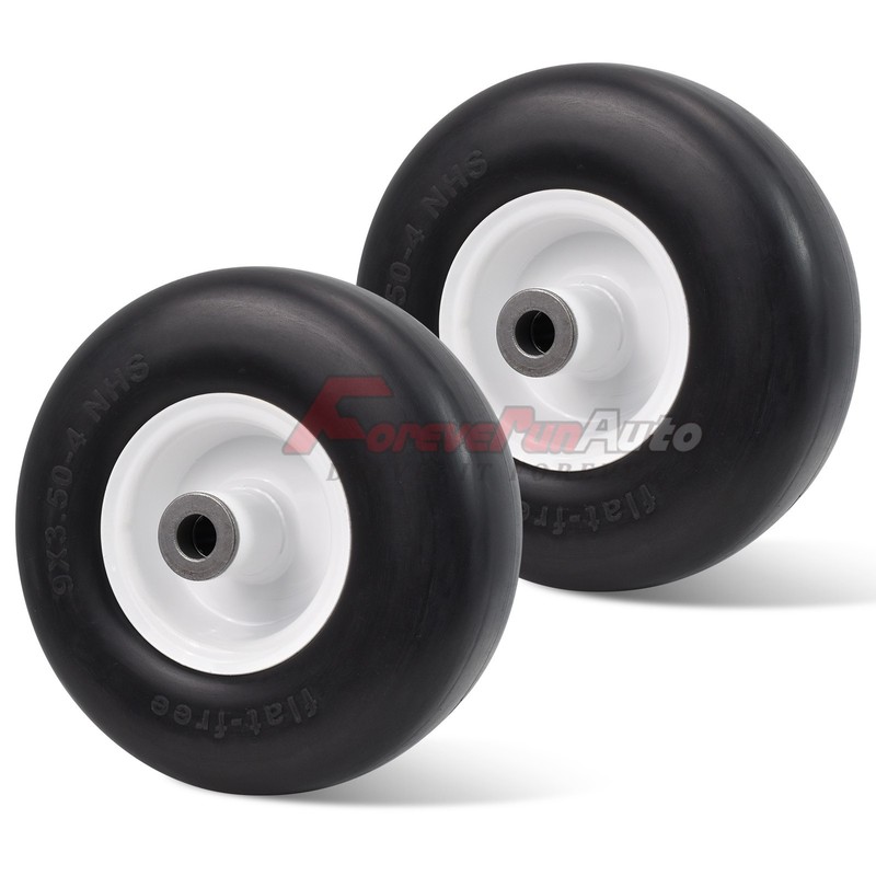 2pcs 9x3.50-4 Flat Free Wheel Tire Solid Smooth Lawn Mower,3/4" or 5/8" Bearing gallery