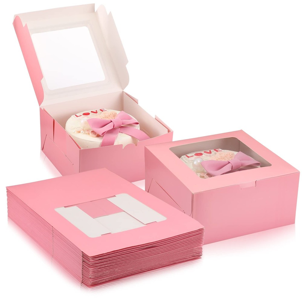 24 Pcs Cake Boxes with Window 10 x 10 x 5 Inches Cookie Bakery Dessert Boxes Squ