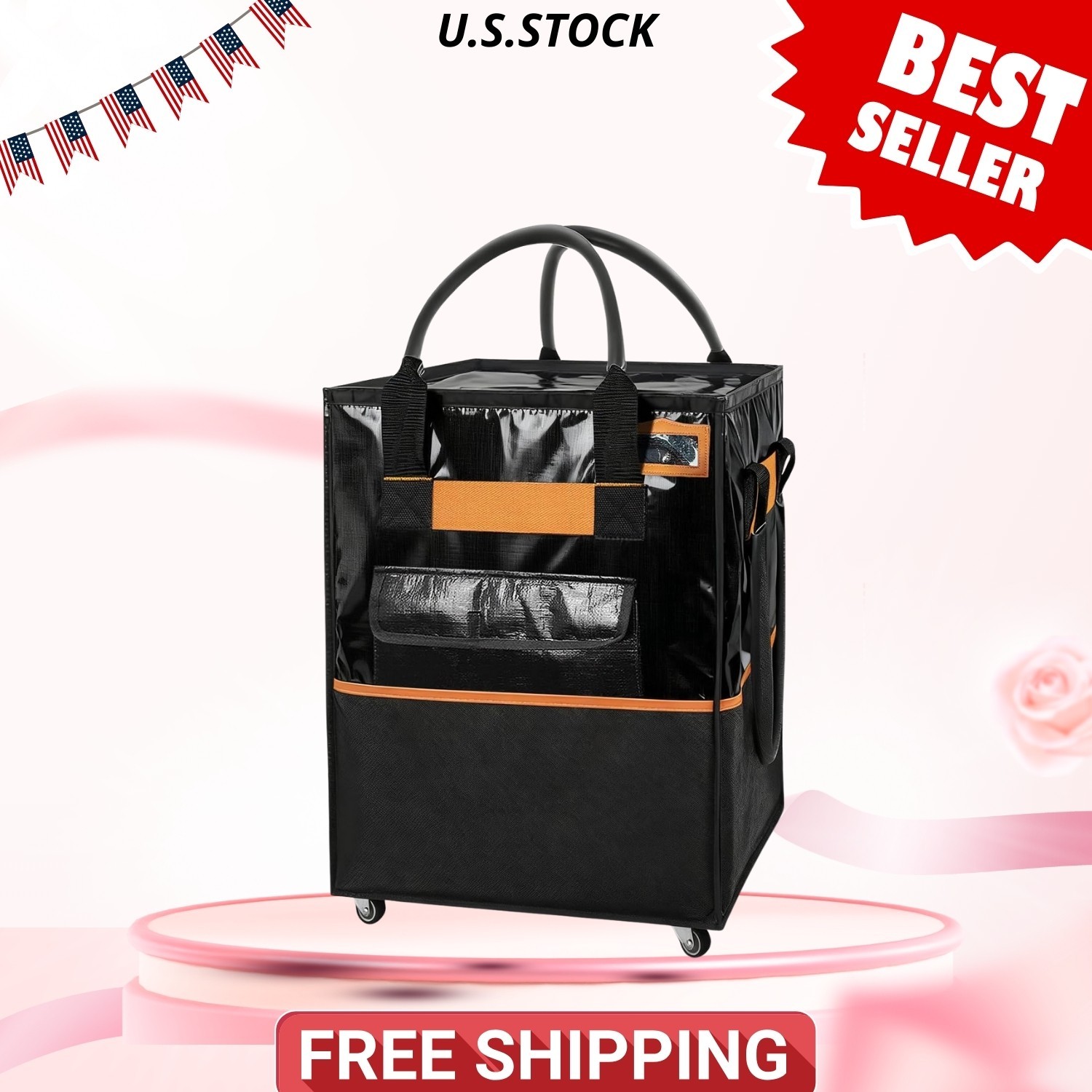 Reusable Grocery Bag on Wheels 75L Large Capacity Zippered Roller Tote 66 lbs gallery