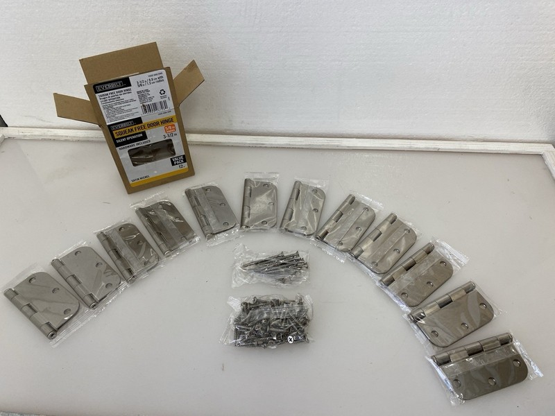 NEW (12-Pack) Everbilt Door Hinge Satin Nickel 5/8" Radius x 3-1/2" w/ Hardware gallery