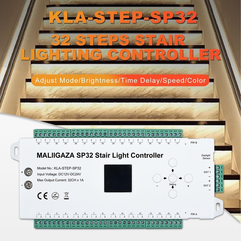 Motion Sensor LED Stair Controller, 32 Channel PIR black gallery