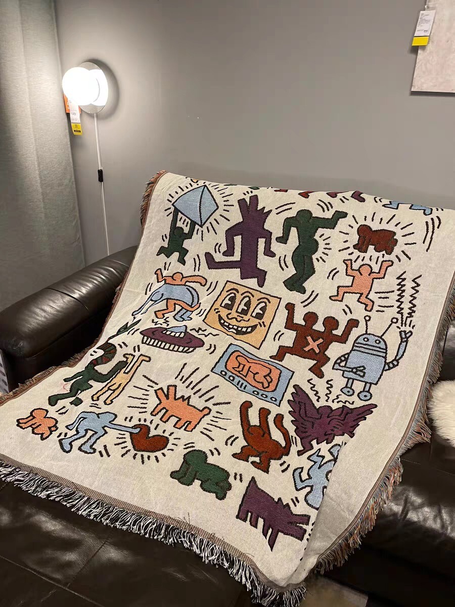 Keith Harring Graffiti Color Woven Tapestry Blanket Throws LGBTQ Decor gallery