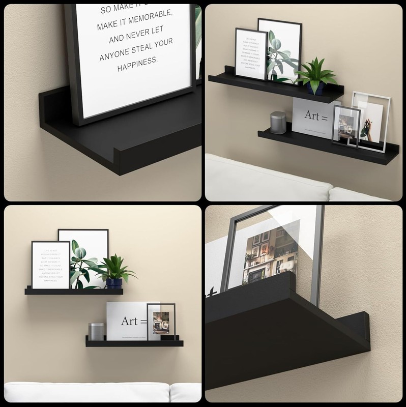 Boswillon Floating Shelves Wall Mounted Set of 2, Modern Black Wall Shelves for gallery