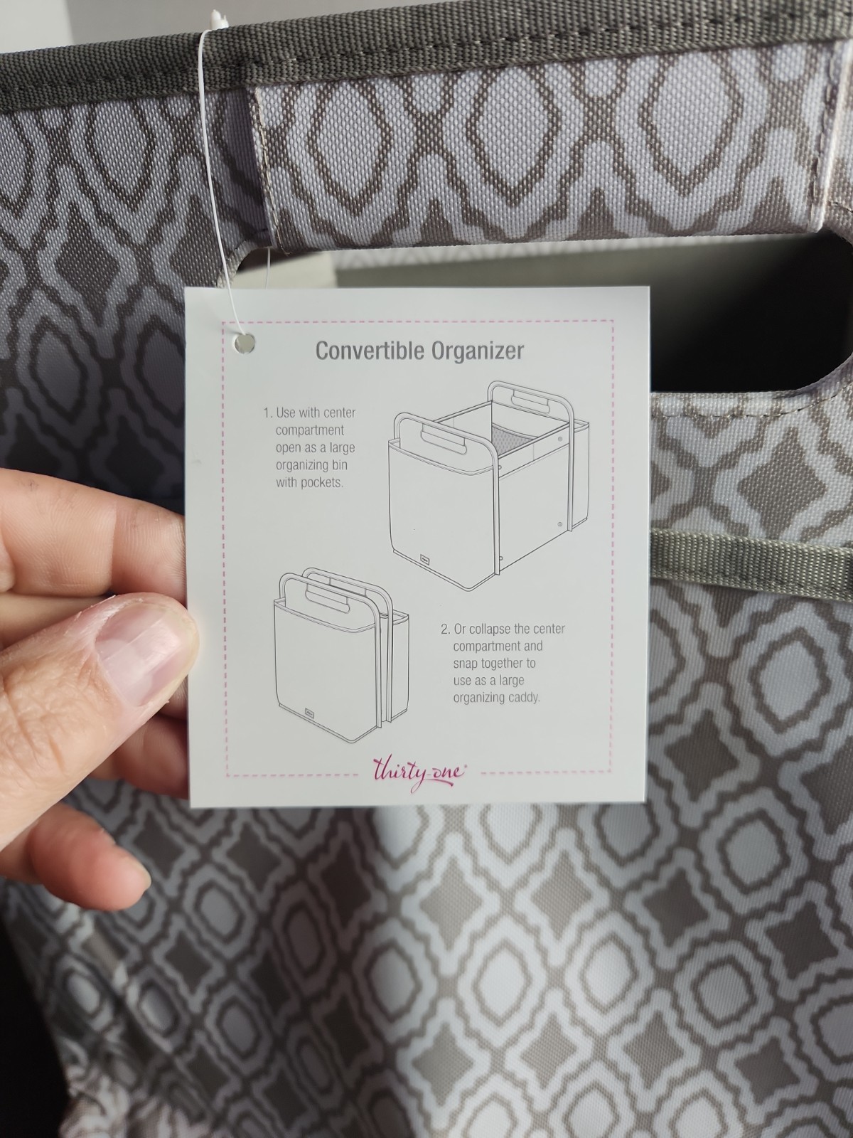 Thirty-One Convertible Organizer, Bin, Storage, Taupe Perfect Pendant, New 320A gallery