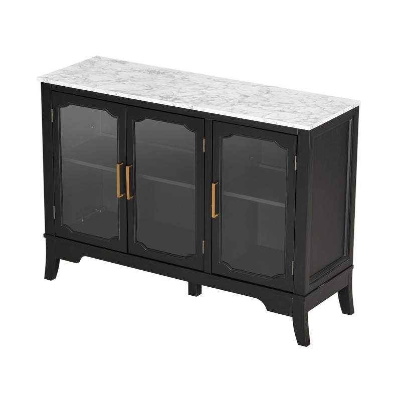 3 Door Entryway Storage Cabinet Pine Solid Wood MDF Glass Adjustable Shelves gallery