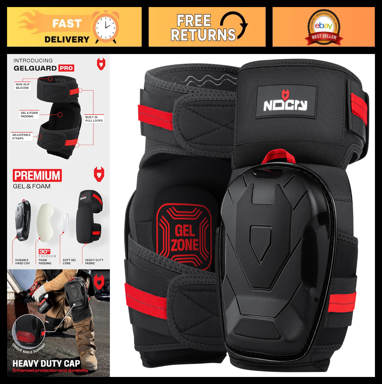 Heavy Duty Knee Pads for Men | Construction Ankle Support, Anti-Slip Cap, Gel Pa gallery
