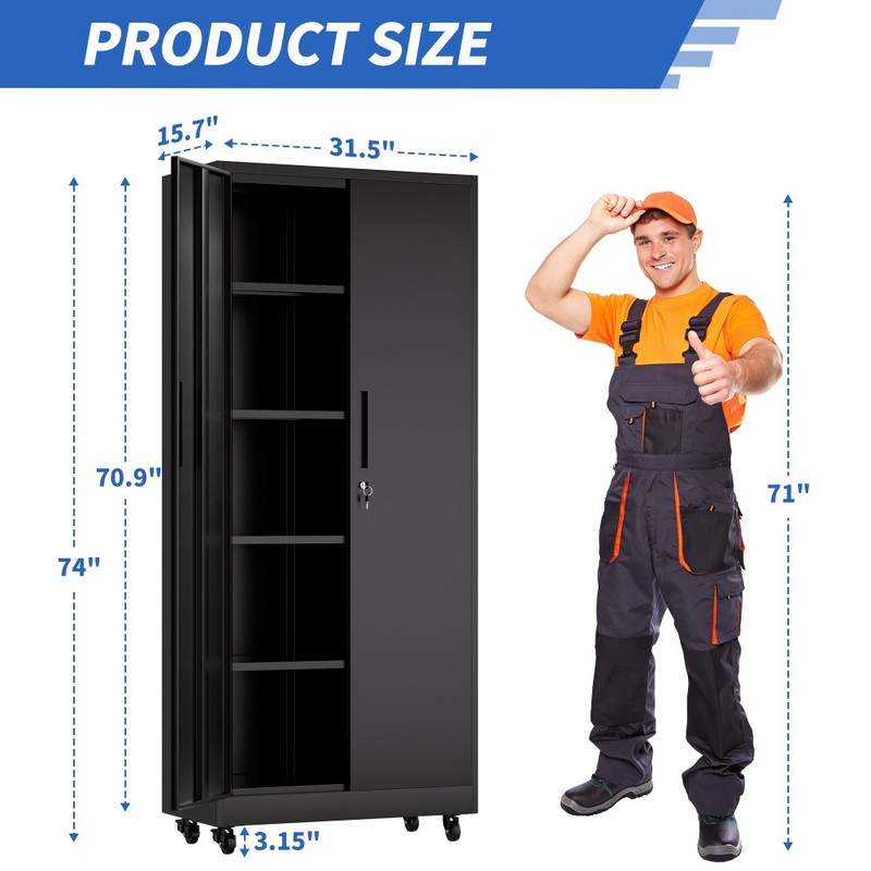 71" Lockable Rolling Metal Storage Cabinet 4 Shelves Garage WorkshopTool Cabinet gallery