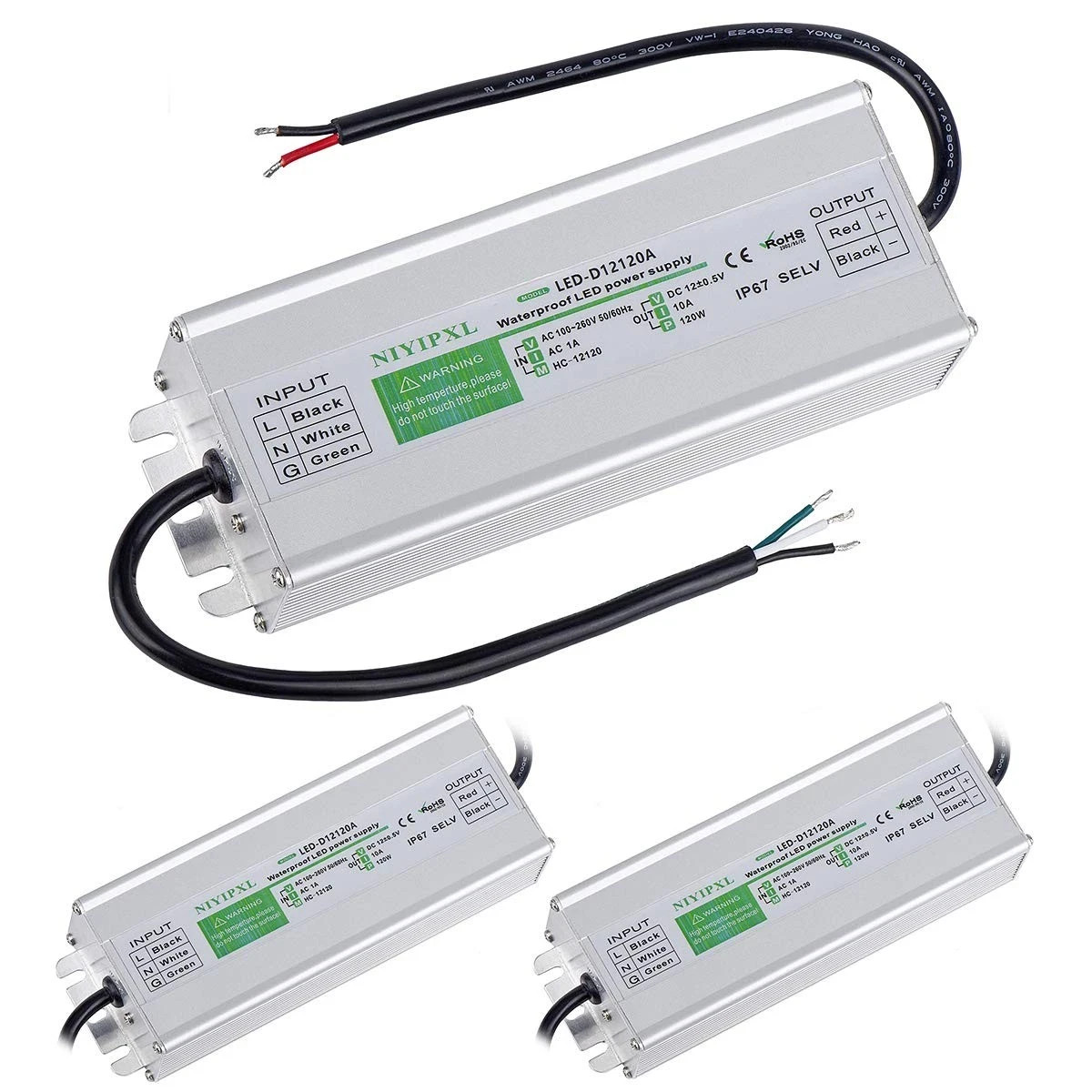 LED Driver 120 Watts Waterproof IP67 Power Supply Transformer Adapter 100V + 3PK gallery
