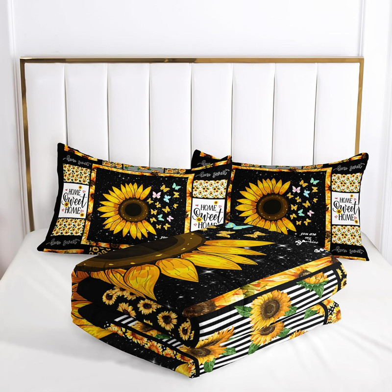 Sunflower Queen Bedding Set, Yellow Comforter for Girls and Teen Boys, Western B gallery