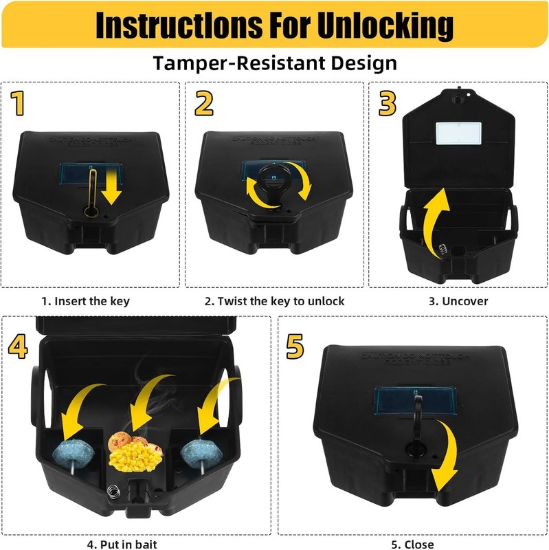 4 Pack Mouse Rat Bait Boxes w/ Lock Key Winter Pest Control for Home Garage Barn gallery