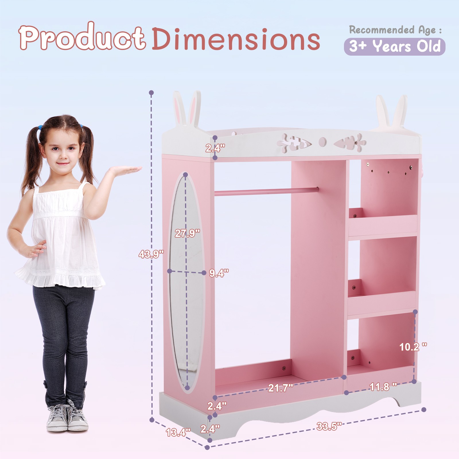 Pink MDF + Particleboard Children's Wardrobe wit Rabbit Ear Design gallery