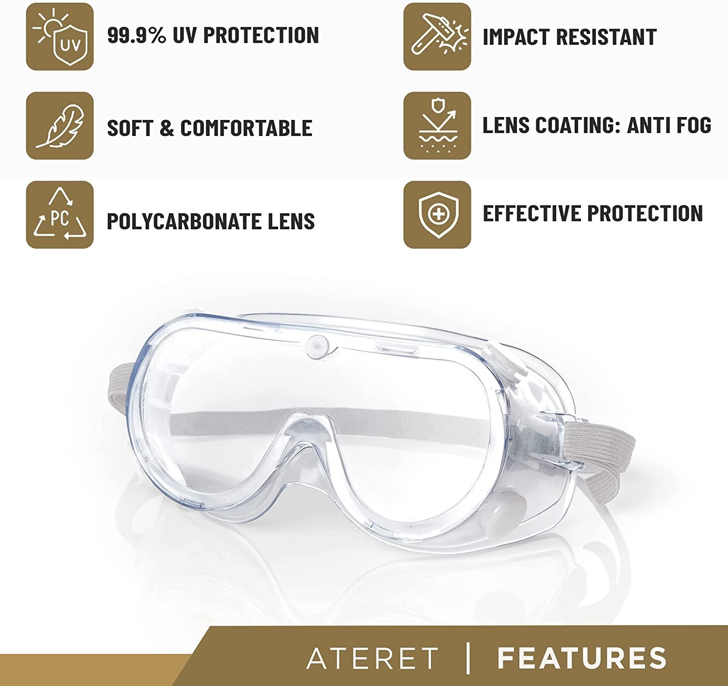 ATERET Anti-Fog Protective Safety Goggles I Lightweight Adjustable Clear Lens... gallery