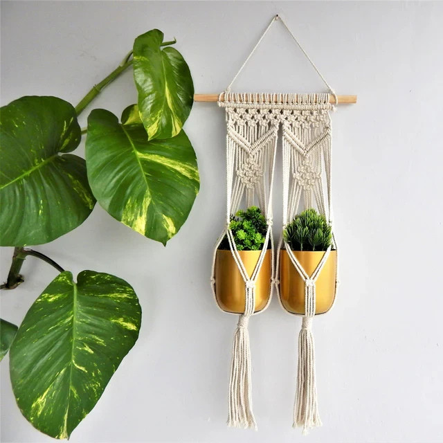 Macrame Plant Hanger Handmade Cotton Rope Hanging Planter for Outdoor gallery