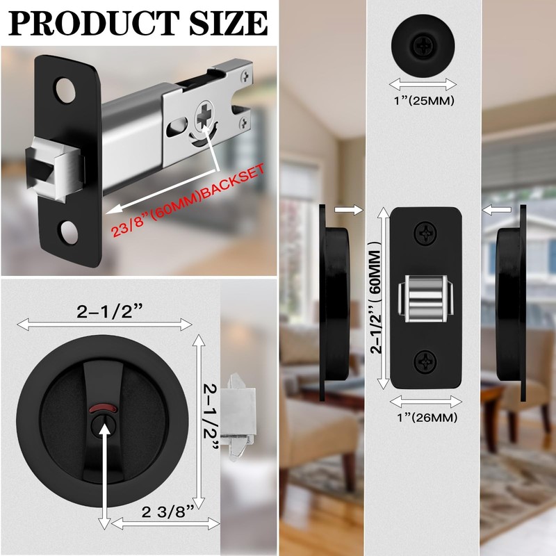 Round Pocket Door Privacy Lock Pull Matte Black Fits 11/4 To 21/5 Inch gallery