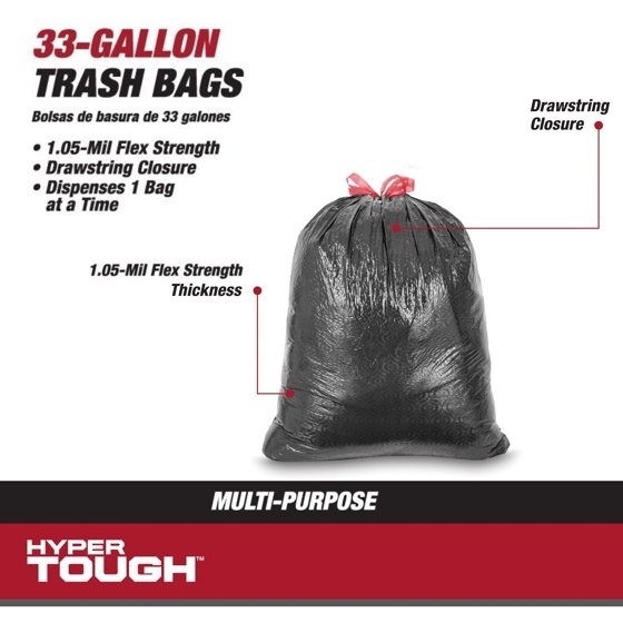 33-Gallon Drawstring Multipurpose Clean-Up Trash Bags, 1.05 MIL, 30 Bags gallery