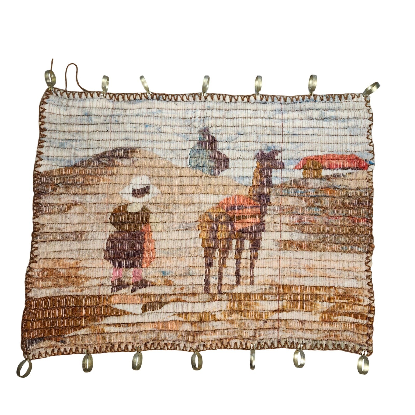 VTG Andean Hand Woven Wool Tapestry Llama Folk Art Wall Hanging South America gallery