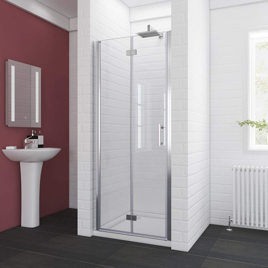 SUNNY SHOWER Semi-Frameless Bi-Fold Hinged Shower Door 36''W x 72''H Chrome gallery