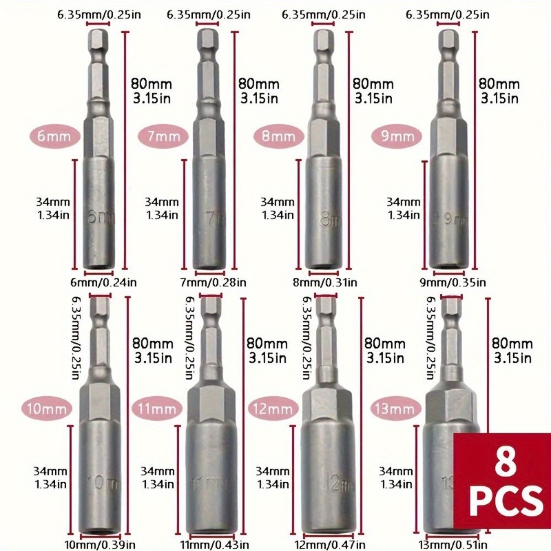 Hex Socket Drill Bit Set - 1/4'' Hex Drive for Bolts & Nuts, Multiple Sizes gallery