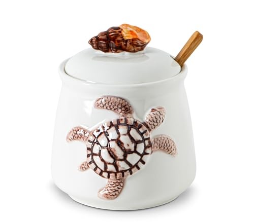 Turtle Sugar Bowl With Lid Ceramic Sugar Jar With Conch Lids Ocean Theme Sugar gallery