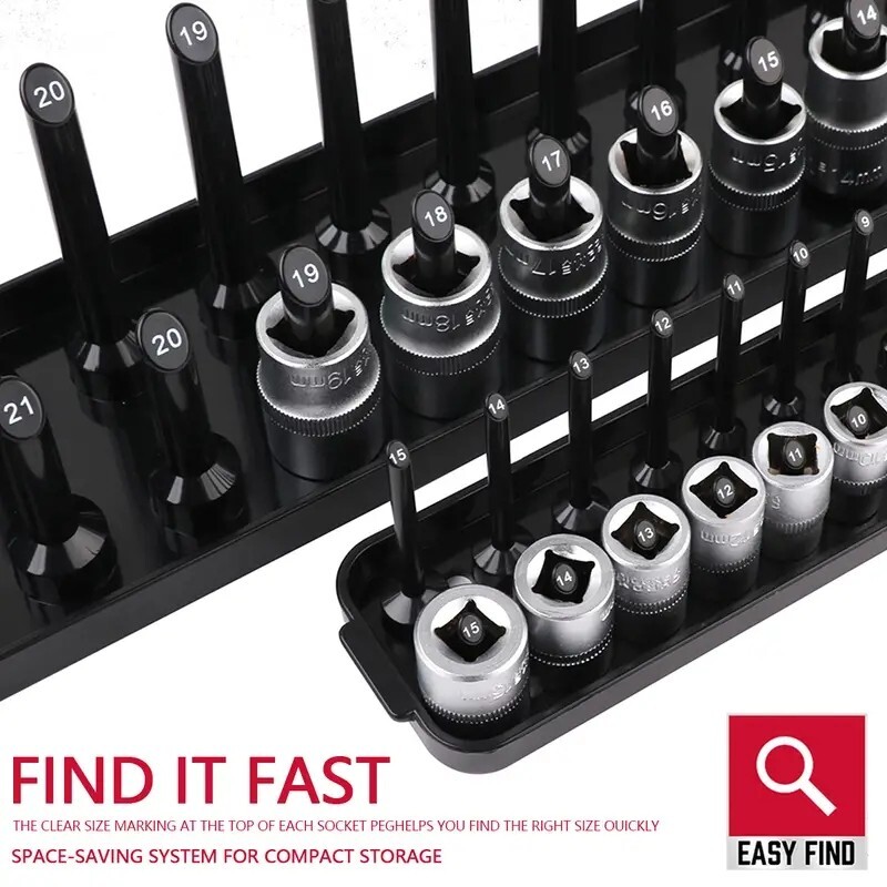 6Pc Socket Organizer Storage Holder Tool Set Tray Rack Metric SAE 1/4" 3/8" 1/2" gallery