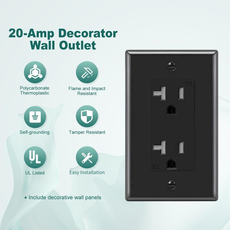 50 Pack Outlet Socket, Decora Duplex Receptacle, 20 Amp 125 Volt With Plate gallery