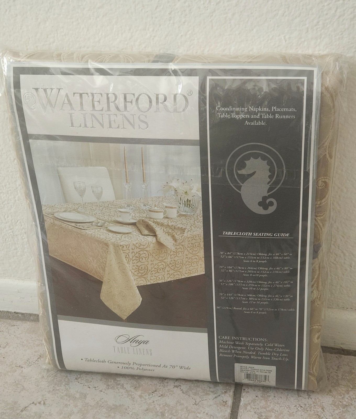 Waterford Tablecloth ANYA Gold Scroll Jacquard Oblong 70x126 NWT gallery