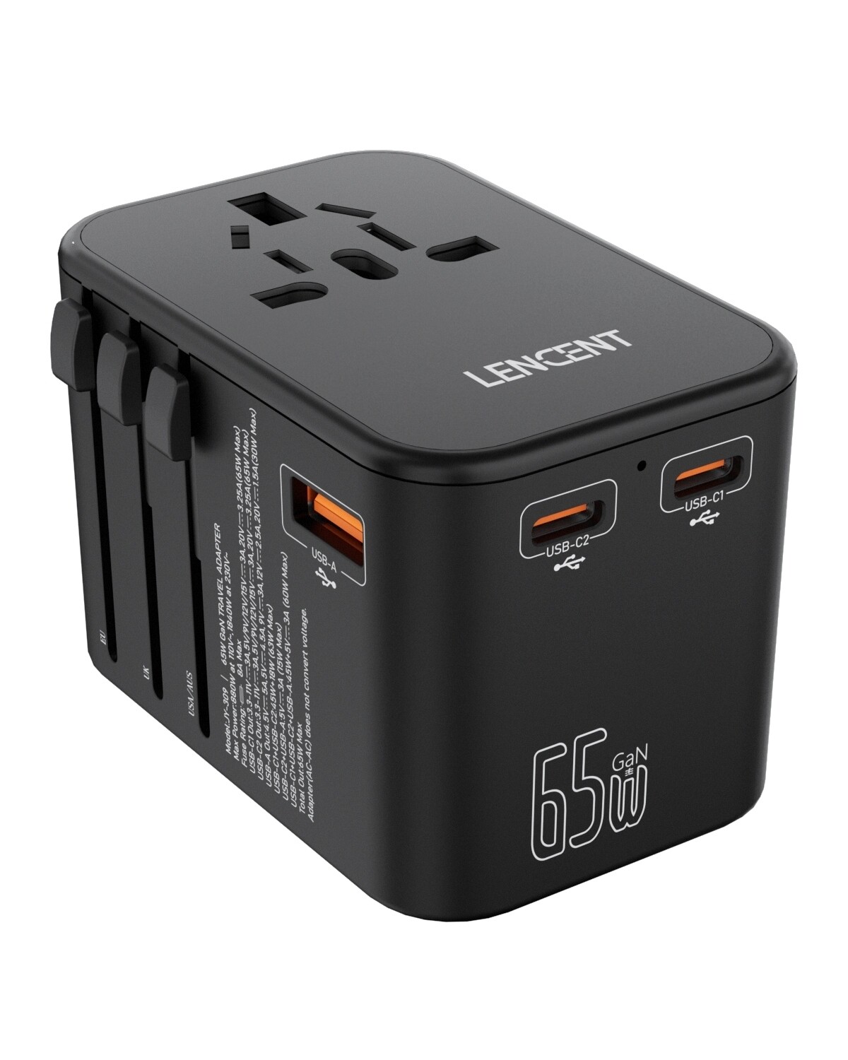 LENCENT PD65W GaNIII Universal Power Plug Adapter for US Travel to EU UK AU gallery
