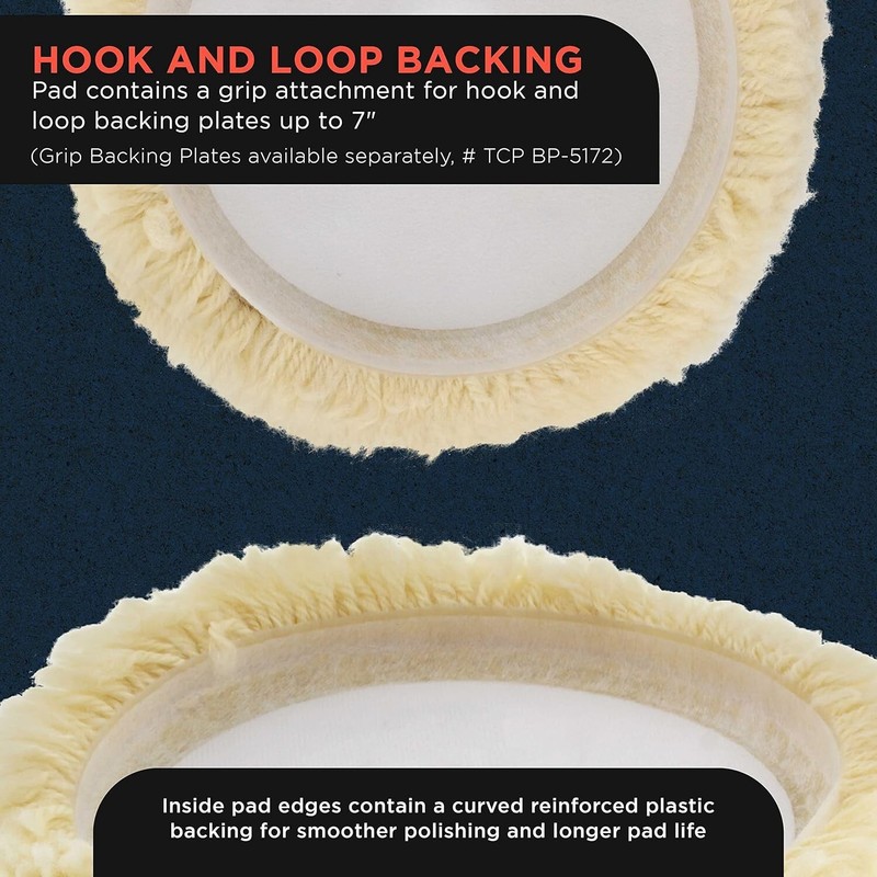 8" 100% Wool Hook & Loop Grip Buffing Pad for Compound Cutting & Polishing - ... gallery