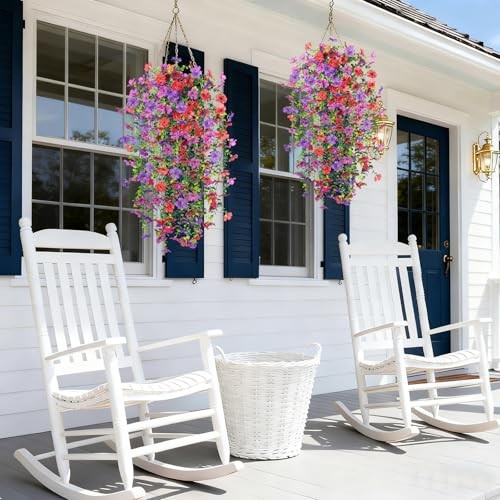 Artificial Hanging Plants Flowers for Outdoor Srpring Summer Purple Red Brown gallery