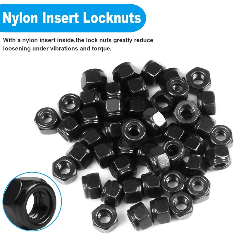 Yinpecly 50Pcs 1/4"-20 Nylon Insert Hex Lock Nuts 304 1/4"-20; 50pcs, Black gallery
