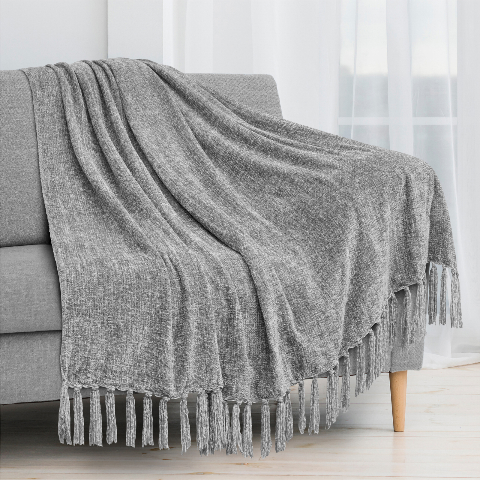 Fluffy Chenille Knitted Throw Blanket Decorative Fringe for Bed Sofa Couch Chair gallery