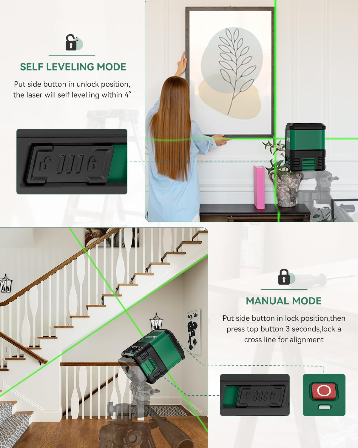 Laser Level, Self-Leveling Green Line Laser with Horizontal and Vertical Lines f gallery