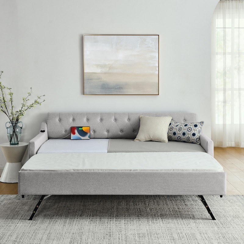 Twin Size Upholstered DayBed w/Pull Out Trundle, Queen Size Sleeper Sofa Bed gallery