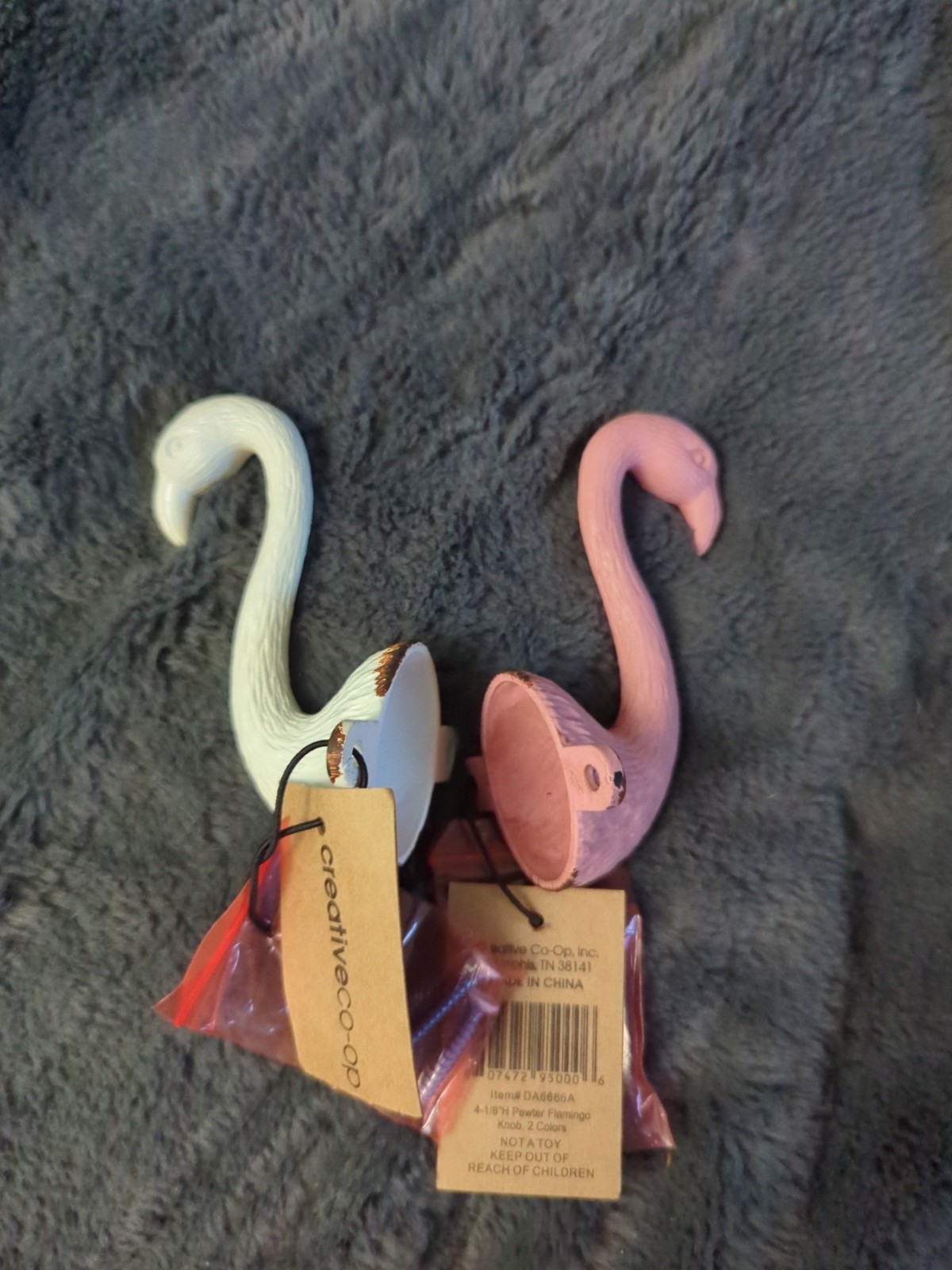 Creative Co-Op Flamingo Metal Pewter Wall Hooks Set of 2 gallery